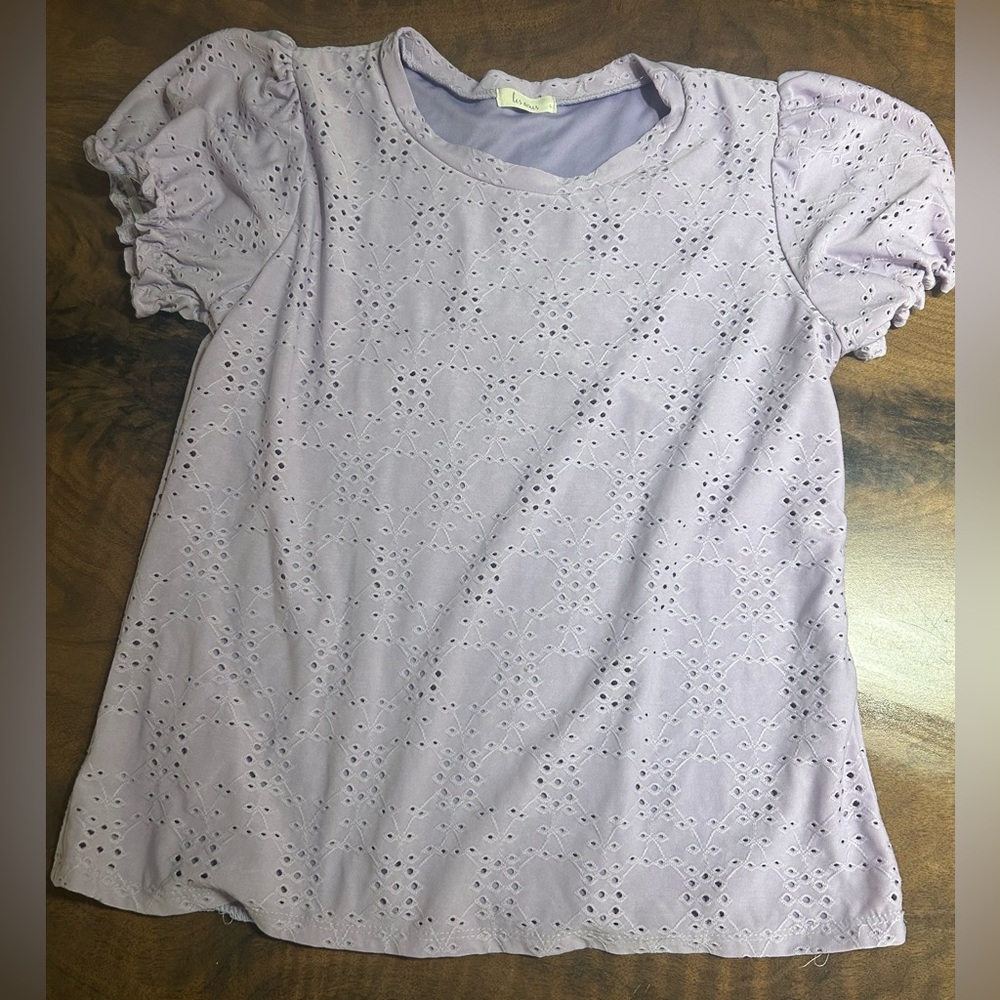 Anthropologie Les Amis Lavender Eyelet Puff Sleeve Top